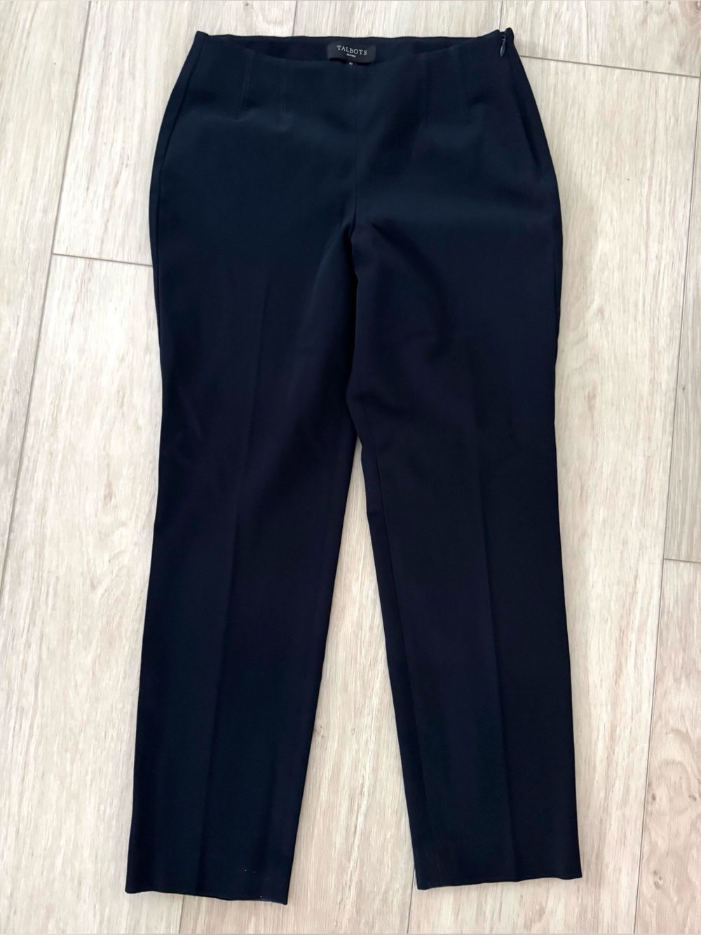 Talbots 4 Petite navy blue women’s flat front side zipper dress pants ankle